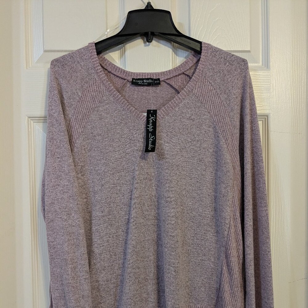 Knapp Studio Fuzzy Pullover Sweater | Rose Pink / Lilac Knit | Soft Plush Textur